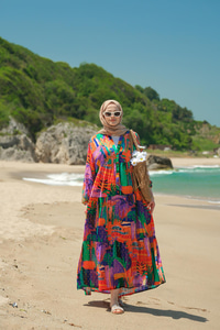 Karışık Desen Elbise Mor