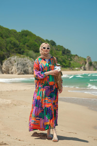 Karışık Desen Elbise Mor