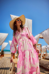 Karışık Desen Elbise Pembe