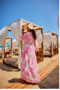 Karışık Desen Elbise Pembe