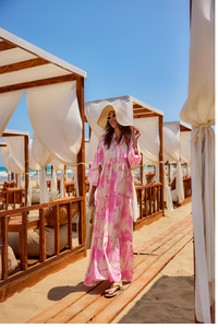 Karışık Desen Elbise Pembe