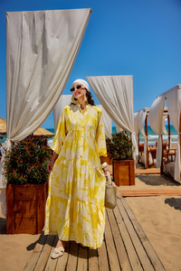 Karışık Desen Elbise Sarı