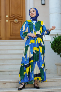 Karışık Desen Elbise Sarı