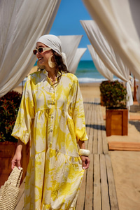 Karışık Desen Elbise Sarı