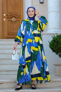 Karışık Desen Elbise Sarı