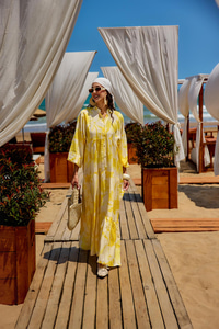 Karışık Desen Elbise Sarı