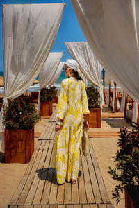 Karışık Desen Elbise Sarı