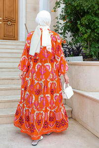 Karışık Desen Elbise Turuncu
