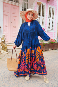 Karışık Desen Elbise Turuncu