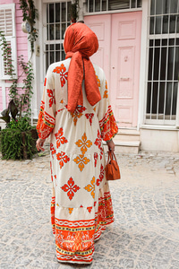 Karışık Desen Elbise Turuncu