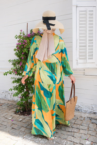 Karışık Desen Elbise Yeşil