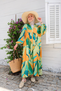 Karışık Desen Elbise Yeşil