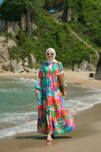 Karışık Desen Elbise Yeşil