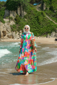 Karışık Desen Elbise Yeşil