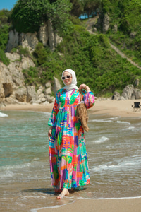 Karışık Desen Elbise Yeşil