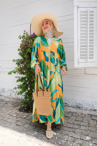 Karışık Desen Elbise Yeşil