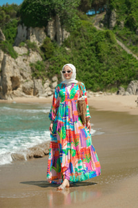 Karışık Desen Elbise Yeşil