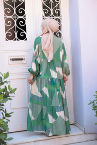 Karışık Desen Elbise Yeşil