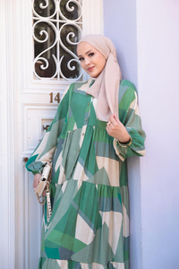 Karışık Desen Elbise Yeşil