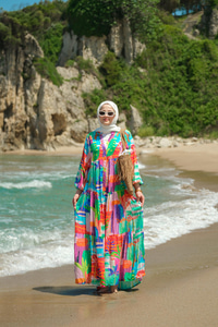 Karışık Desen Elbise Yeşil