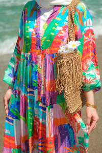 Karışık Desen Elbise Yeşil