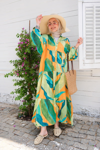 Karışık Desen Elbise Yeşil