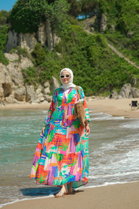 Karışık Desen Elbise Yeşil