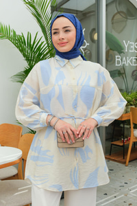 Karışık Desen Gömlek Bebe Mavi