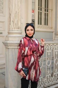 Karışık Desen Gömlek Bordo