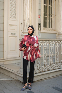 Karışık Desen Gömlek Bordo