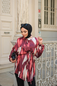 Karışık Desen Gömlek Bordo