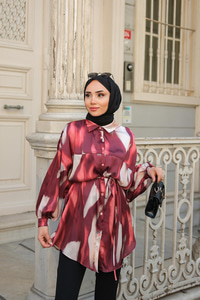 Karışık Desen Gömlek Bordo