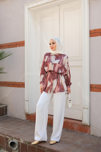 Karışık Desen Gömlek Kahverengi