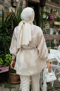 Karışık Desen Gömlek  Krem