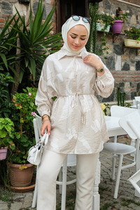 Karışık Desen Gömlek  Krem