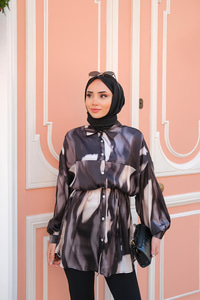 Karışık Desen Gömlek Siyah