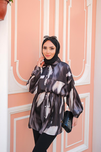 Karışık Desen Gömlek Siyah