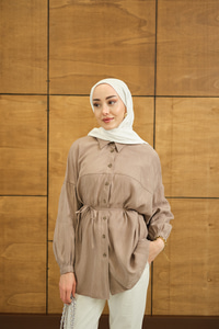 Karışık Desen Jakar Gömlek Vizon