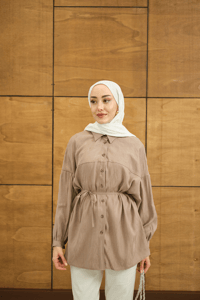 Karışık Desen Jakar Gömlek Vizon