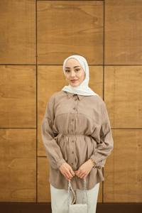 Karışık Desen Jakar Gömlek Vizon