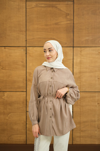 Karışık Desen Jakar Gömlek Vizon