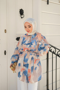 Karışık Desen Kraş Gömlek Mavi