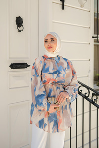 Karışık Desen Kraş Gömlek Mavi