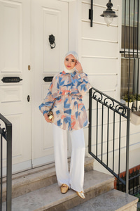 Karışık Desen Kraş Gömlek Mavi