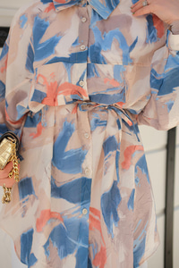 Karışık Desen Kraş Gömlek Mavi