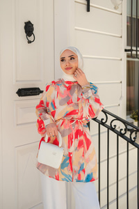 Karışık Desen Kraş Gömlek Nar Çiçeği