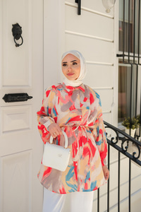 Karışık Desen Kraş Gömlek Nar Çiçeği