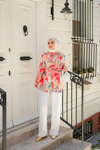 Karışık Desen Kraş Gömlek Nar Çiçeği