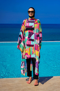 Karışık Desen Tesettür Mayo Fuşya