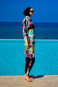 Karışık Desen Tesettür Mayo Fuşya